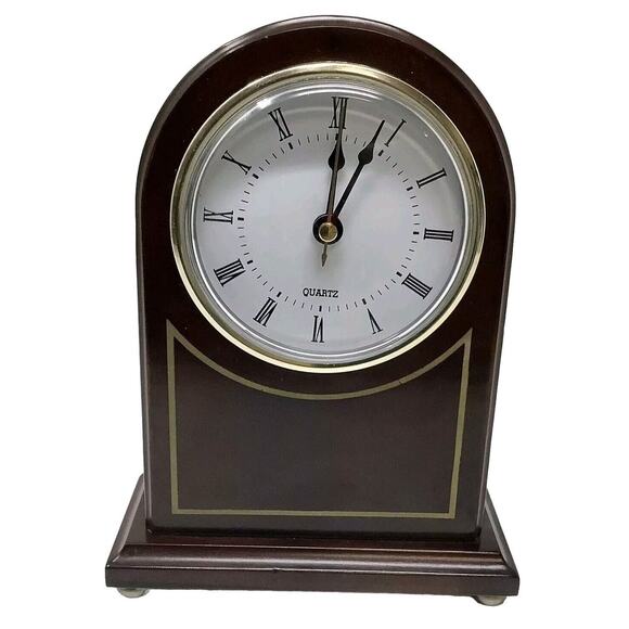 VINTAGE THE BOMBAY COMPANY WOOD MANTEL QUARTZ DESK CLOCK WORKS PERFECTLY